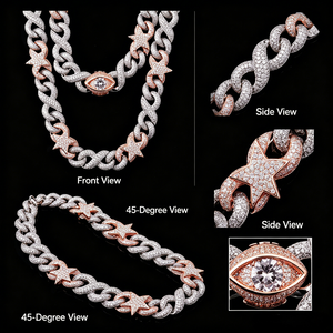 Cadena Cubana Doble de Plata de Ley 925 con Diamantes de Imitación, Venta al por Mayor para Hombre, Miami - Product Image 2