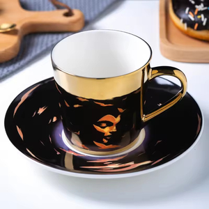 Electroplated Reflection effect Ceramic Coffee Milk <b>Mug</b> with saucer featuring various creative patterns - Product Image 2