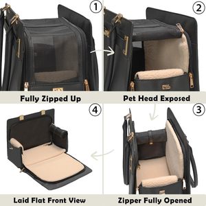 Sac de transport pour animaux de compagnie 2-en-1 élégant et imperméable en cuir, spacieux, pliable, à parois souples, pour petits chiens et chats - Product Image 4