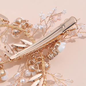 Accessoires de <span class=keywords><strong>cheveux</strong></span> de mariée en cristal doré faits à la main, élégant clip à <span class=keywords><strong>cheveux</strong></span> en perles pour fiançailles - Product Image 5