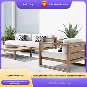 أريكة خشب الساج الحديثة والمتينة للفيلات الخارجية، أثاث الفناء، كرسي استرخاء في الهواء الطلق، طقم أريكة للحدائق والشرفات من الخشب الصلب - Product Image 2