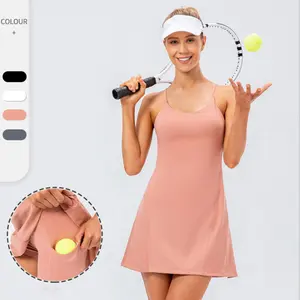 편리한 사이드 포켓 보안 반바지 매일 테니스 드레스 섹시한 슬림 스트링거 원피스 테니스 골프 드레스