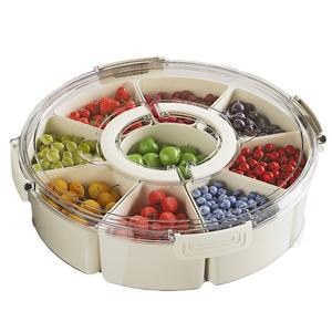 Boîte de rangement d'épices de cuisine rotative à 6 compartiments Plateaux de service portables pour aliments Plateau de fruits transparent avec couvercle et poignée - Product Image 1