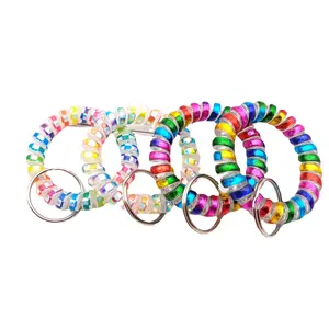 Stretchable Wristband Wristlet Key chains Wrist spiral keychain Spring Flexible Spiral Wrist Coil band Bracelet Holder Key Rings