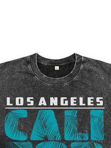 Camisetas de Hombre de Alta Calidad, Talla Grande, Color Negro Lavado al Ácido, Estampado DTG California Palm, Transpirables, de Algodón - Product Image 4