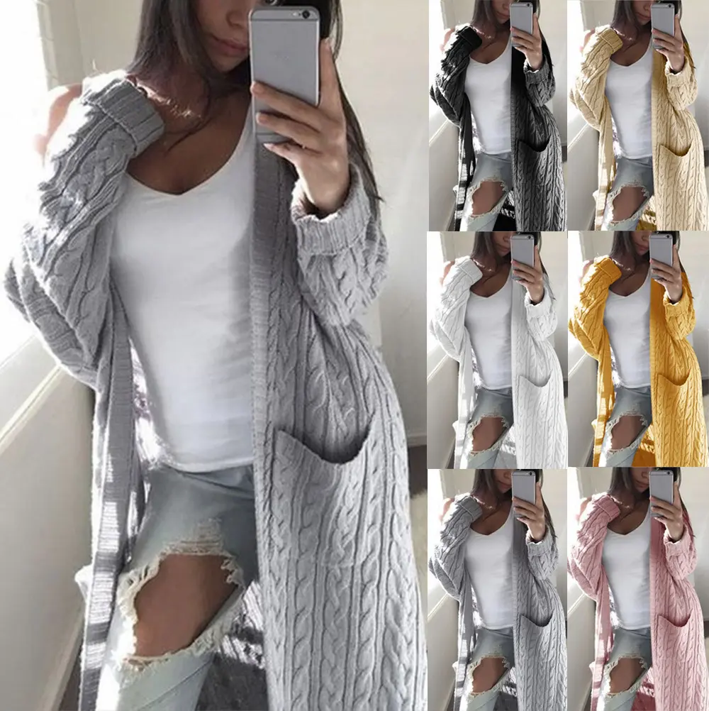 2024 new arrivals Fashion Factory Price Ladies Fall Winter Clothing Women Open Front Knit Maxi Long Cardigans