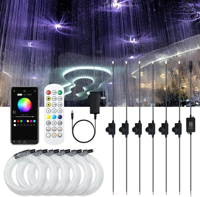 JINXIN 6-in-1 Fiber Optic Hanging Decoration Light Music Sync+Remote Control RGB Colorful Dynamic Super Twinkle Starlight Kit