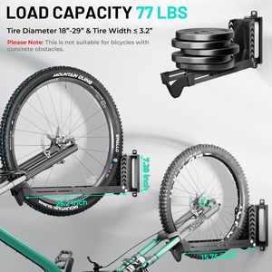 <span class=keywords><strong>Porte</strong></span>-vélos noir montage <span class=keywords><strong>mural</strong></span> cintres de vélo support de vélo <span class=keywords><strong>vertical</strong></span> peu encombrant support de suspension intérieur-prend en charge 77 lb pas lourd - Product Image 2