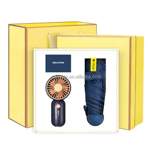 Promotional item 3 in 1 Mini fan Five fold Umbrella Cable box popular business gift set