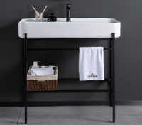 Lavabos de console de salle de bains de vanité de marbre blanc naturel avec la jambe de support d'évier