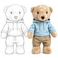 Ours en peluche doux avec sweat à capuche bleu clair et pantalon kaki, jouet en peluche personnalisé avec logo pour enfants, cadeau ours en peluche