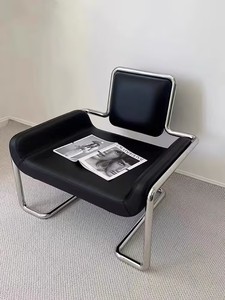 Sillón Convexo de Cuero de Diseño Nórdico, Silla de Salón Anómala Curvada, Mesa de Té Simple para Sala de Estar de Hotel, Ocio Interior - Product Image 2