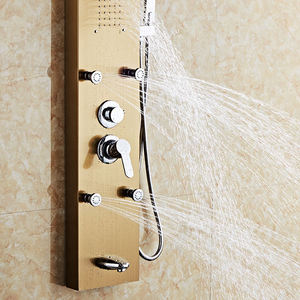 Columna de Ducha Termostática Multifunción de Acero Inoxidable Pulido Dorado con Chorros de Lluvia a Presión y <span class=keywords><strong>Spa</strong></span>, Montada en la Pared - Product Image 6