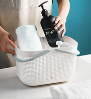 Panier de Douche en Plastique Blanc, Organisateur de Rangement de Salle de Bain, Panier Perforé avec Doubles Poignées