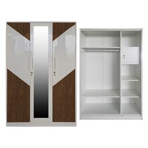 Armoire coulissante à 3 portes en acier moderne chinois, réglable, autoportante, démontable, MDF écologique pour le rangement des vêtements dans la chambre - Product Image 2