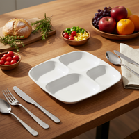 Assiette carrée en plastique incassable et écologique à 4 compartiments, plateau alimentaire pour cantine hospitalière, vaisselle de restaurant