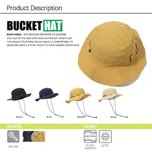 [방수] 접이식 여름 태양 보호 모자 끈 사용자 정의 로고 넓은 챙 100% 폴리에스터 버킷 모자