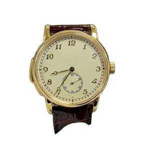 Montre mécanique classique pour homme, vintage, boîtier rond en or, bracelet en cuir de crocodile marron, petit second, sous-cadran, montre élégante - Product Image 1