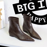 Bottines vintage Bigtree pour femme, à bout pointu et effet froissé, talon compensé discret, bottines d'hiver tendance, fermeture éclair arrière, style coréen