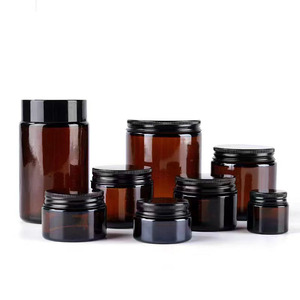 Stoples kaca Amber krim kosmetik kosong, 5ml 10ml 20ml 30 <span class=keywords><strong>ml</strong></span> 50ml 60ml 100ml 120ml 4oz dengan tutup logam aluminium