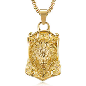 Top Jual Singa Emas Kalung Pinggul Hop Hewan Perhiasan Stainless Steel Kepala Singa Liontin Pria Singa Liontin dengan Tali rantai - Product Image 4