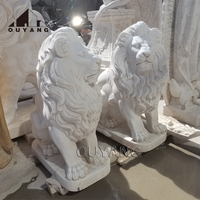 QUYANG Décoration extérieure pour la maison, statues d'animaux de jardin sculptées à la main grandeur nature, statue de lion en marbre pour l'entrée
