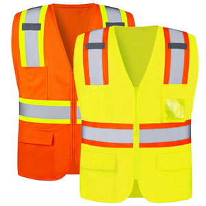 2级HI Vis建筑高能见度工作服口袋个人防护网反光背心安全服 - Product Image 1
