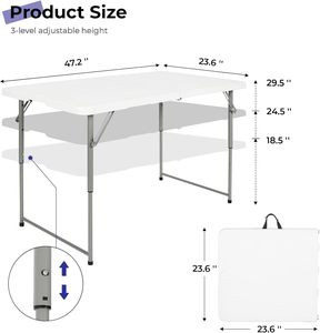 Byliable Mesa plegable de plástico de alta resistencia portátil de 4 pies con asa de transporte de altura ajustable blanca-1 año de garantía - Product Image 3