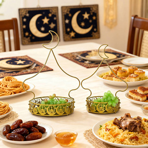 Plateau de service pour bonbons de festival du Moyen-Orient, plateau à fruits secs en métal, décoration d'intérieur, plateau à fruits avec poignée en forme de lune - Product Image 3