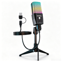 MC8U USB-Kondensatormikrofon Omnidirektional Kabelgebunden Eingebaute Soundkarte RGB-Beleuchtung ENC Geräuschunterdrückung Live-Streaming Podcast