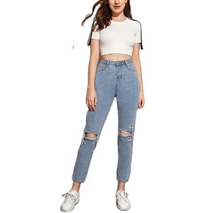 Femmes nouveau style Offre Spéciale personnalisé décontracté <span class=keywords><strong>taille</strong></span> <span class=keywords><strong>haute</strong></span> déchiré maman Jeans - Product Image 6