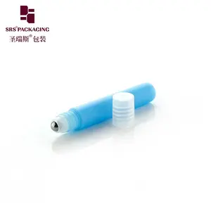 Small Bottle Roll on Container PP PCR Blue Plastic Roller Bottle With Plastic Cap& Metal Ball For Eye Essence