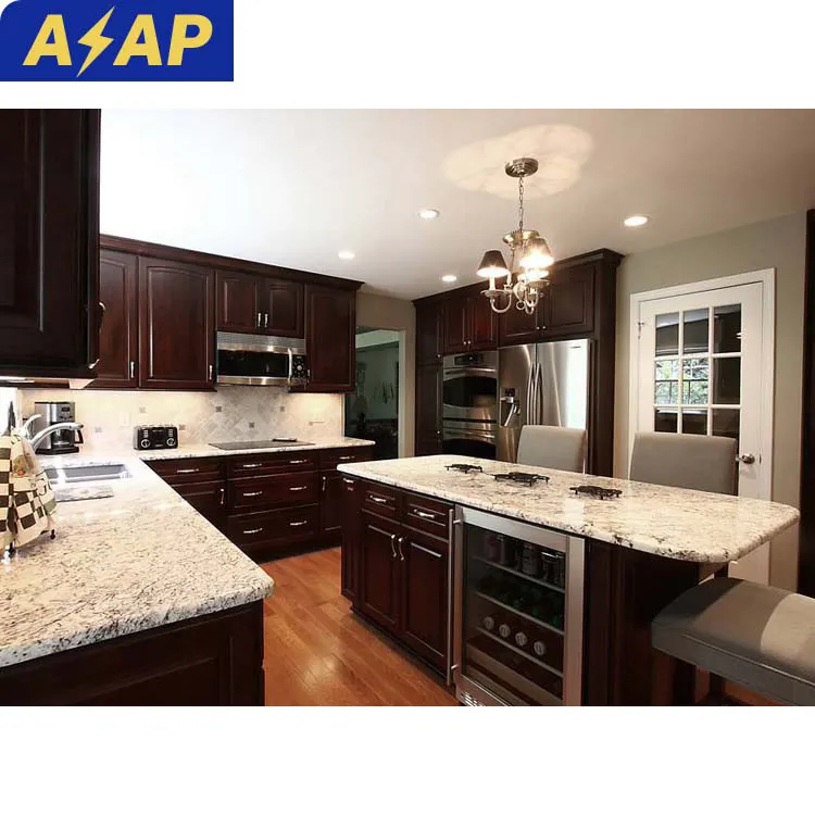 ASAP High end custom solid wood painted white oak cherry wood full set kitchen cabinet with long straight island