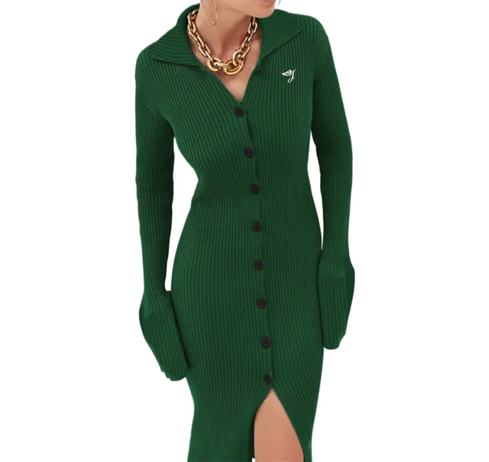 Abito spesso lavorato a maglia in cotone 100 abbigliamento verde donna