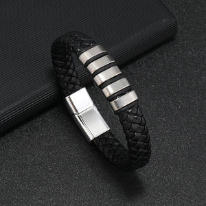 Wholesale Men's Personalized Woven <strong>Leather</strong> Bracelets Fashionable Simple Commuting <strong>Wristbands</strong> Fashionable <strong>Bangles</strong> - Product Image 4