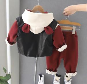 Vente en gros 2025 Smart Casual 3 pièces soutien personnalisable garçons automne et hiver <span class=keywords><strong>gilet</strong></span> en cuir doublé polaire - Product Image 2