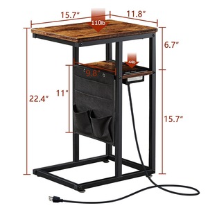 Country Style Retro <b>C</b> <b>Shape</b> Side <b>Table</b> With Usb Charging Storage Bag Coffee <b>Table</b> - Product Image 2