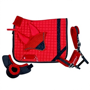 Luxury Designer <b>Red</b> Black Cotton Fabric Sparkle <b>Glitter</b> 4-Piece Customizable Dressage/Jumping Saddle Pad Set Matching Mink - Product Image 1