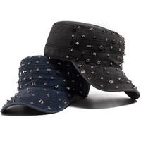 Gorra de béisbol unisex de algodón lavado con remaches y visera plana para exteriores
