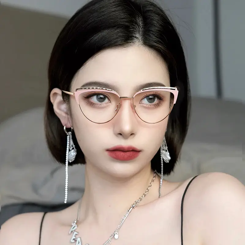 9036 mới nhất photochromic Cat Eye chống ánh sáng màu xanh Chặn kính retro kim loại kính mắt kính khung