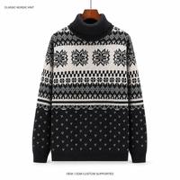 Pull à col roulé pour homme de haute qualité, motif Fair Isle, noir et crème, flocons de neige, tricot géométrique, fabrication OEM ODM