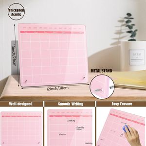 Pizarra de Calendario Mensual de Acrílico Rosa con Soporte Metálico, Reutilizable, Planificador Mensual de Acrílico, Pizarra Blanca - Product Image 2