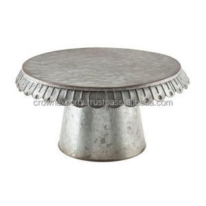 Galvanized Single Tier Designer Metal Cake Stand Natural Look with Fashionable Edge Tray Available <b>for</b> <b>Sale</b> - Product Image 1