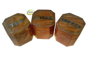 3 in 1 Beautiful and Decorative Handmade <b>Tea</b>, Coffee and Sugar Wooden <b>Box</b> with Brass Inlay Work - Product Image 2