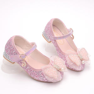 <span class=keywords><strong>Happy</strong></span> Girls Princess Crystal Shoes Girl Tacones altos azul Silver Leather Show stage Dance wedding party Shoes - Product Image 2