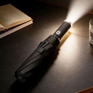 Parapluie d'affaires personnalisé avec logo, protection solaire automatique, double usage soleil et pluie, avec lampe torche LED - Product Image 1