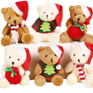 Cute Christmas Bear Plush Keychain Toys for Children Xmas Gifts Wearing Scarf Plushie Animal Bear Dolls Key Ring