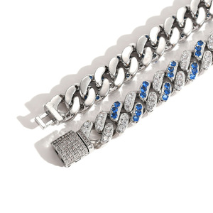 Bracciale Cubano Iced Out 12mm con Zirconi Blu e Bianchi, Placcato Rame, Stile Hip Hop Miami, Unisex, Gioiello Moda Street Messicana, Regalo - Product Image 2