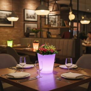 Jardinière ronde en <span class=keywords><strong>plastique</strong></span> moderne avec éclairage changeant de couleur, imperméable, pot de fleurs d'extérieur, utilisable comme <span class=keywords><strong>vase</strong></span> de sol - Product Image 4