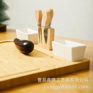 Bamboo Cheeseboard <b>Set</b> Solid Wood Cutting Board With <b>Knife</b> And Fork Natural Color Kitchen Use - Product Image 3